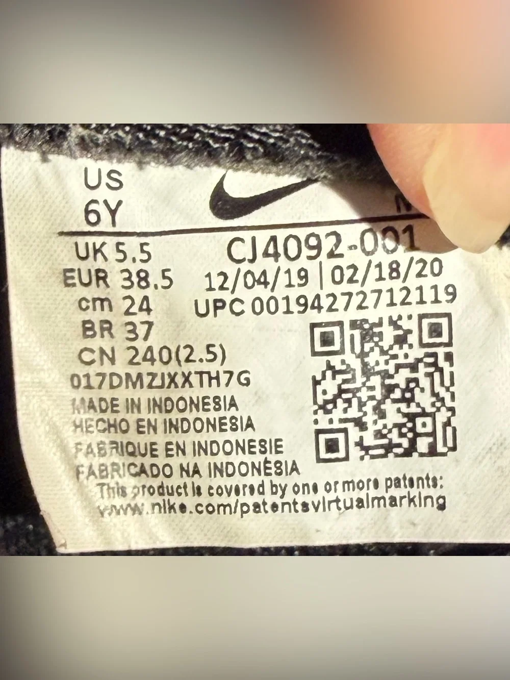 Nike Air Force 1 Black Cj4092-001 Youth size 6Y Low Top